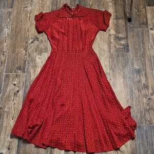 Red Midi Dress Size S - A-Line Wedding Guest & Cocktail Party Dress